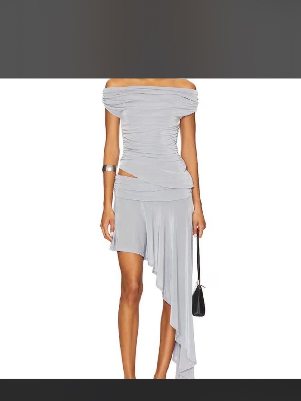 Lovers + Friends Off-Shoulder Asymmetrical Light Gray Dress